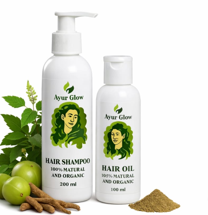 Ayur Glow Herbal Hair Shampoo and Oil | 100% Natural Ayurvedic Formula